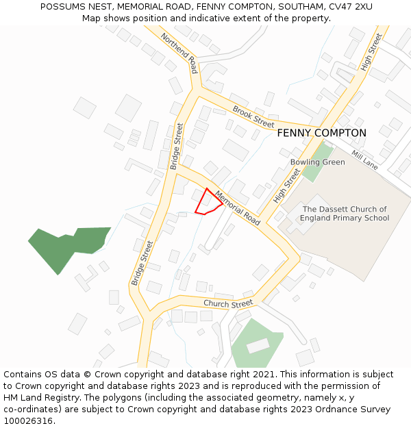 POSSUMS NEST, MEMORIAL ROAD, FENNY COMPTON, SOUTHAM, CV47 2XU: Location map and indicative extent of plot