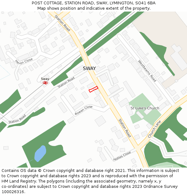 POST COTTAGE, STATION ROAD, SWAY, LYMINGTON, SO41 6BA: Location map and indicative extent of plot