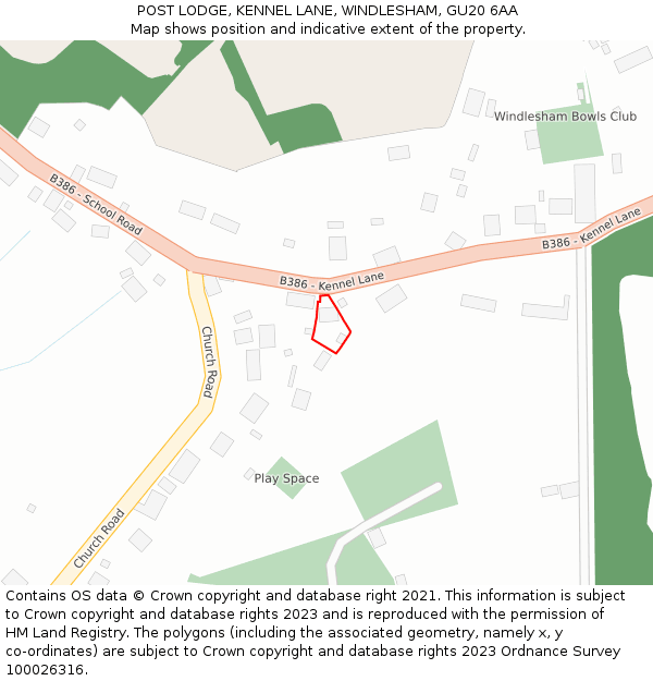 POST LODGE, KENNEL LANE, WINDLESHAM, GU20 6AA: Location map and indicative extent of plot