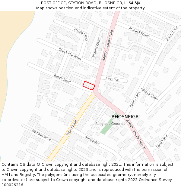 POST OFFICE, STATION ROAD, RHOSNEIGR, LL64 5JX: Location map and indicative extent of plot