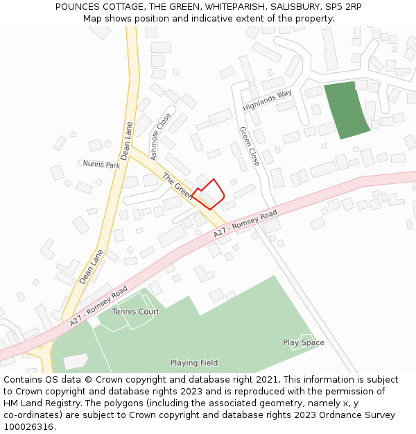 POUNCES COTTAGE, THE GREEN, WHITEPARISH, SALISBURY, SP5 2RP: Location map and indicative extent of plot