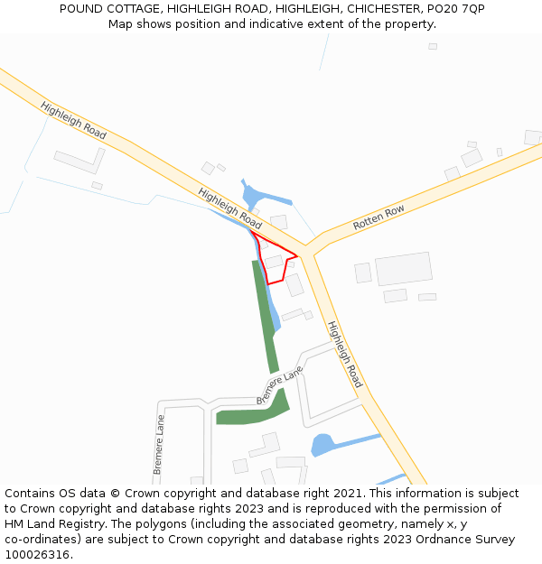 POUND COTTAGE, HIGHLEIGH ROAD, HIGHLEIGH, CHICHESTER, PO20 7QP: Location map and indicative extent of plot