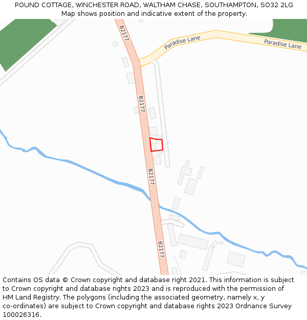 POUND COTTAGE, WINCHESTER ROAD, WALTHAM CHASE, SOUTHAMPTON, SO32 2LG: Location map and indicative extent of plot