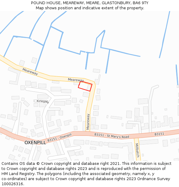 POUND HOUSE, MEAREWAY, MEARE, GLASTONBURY, BA6 9TY: Location map and indicative extent of plot