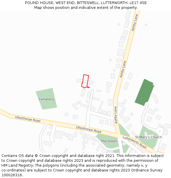 POUND HOUSE, WEST END, BITTESWELL, LUTTERWORTH, LE17 4SE: Location map and indicative extent of plot