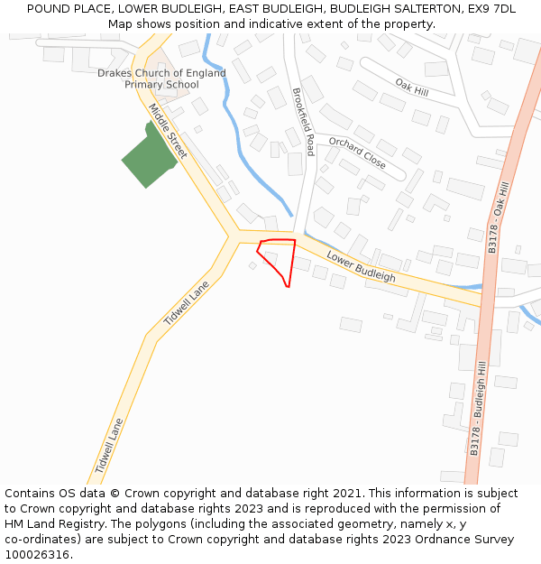 POUND PLACE, LOWER BUDLEIGH, EAST BUDLEIGH, BUDLEIGH SALTERTON, EX9 7DL: Location map and indicative extent of plot