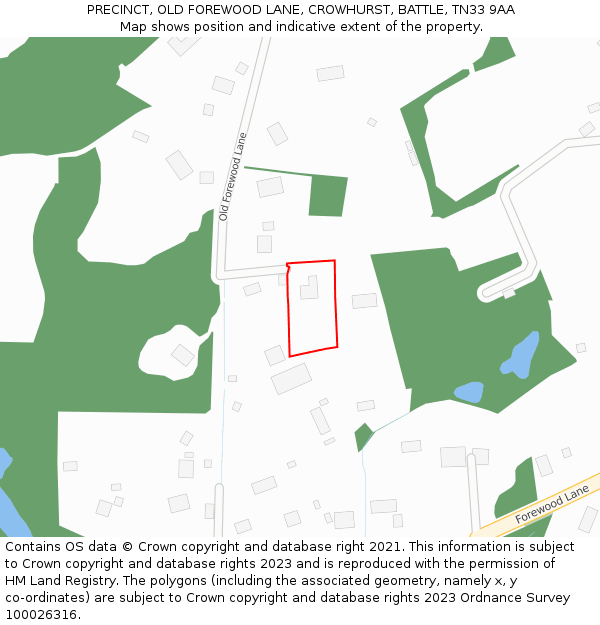 PRECINCT, OLD FOREWOOD LANE, CROWHURST, BATTLE, TN33 9AA: Location map and indicative extent of plot