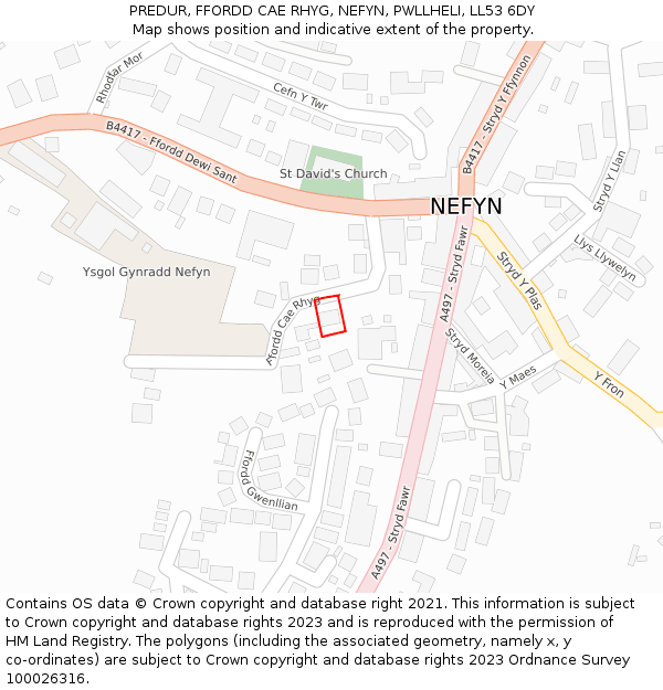 PREDUR, FFORDD CAE RHYG, NEFYN, PWLLHELI, LL53 6DY: Location map and indicative extent of plot