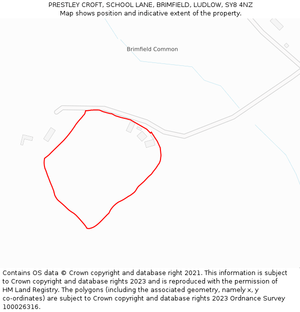 PRESTLEY CROFT, SCHOOL LANE, BRIMFIELD, LUDLOW, SY8 4NZ: Location map and indicative extent of plot
