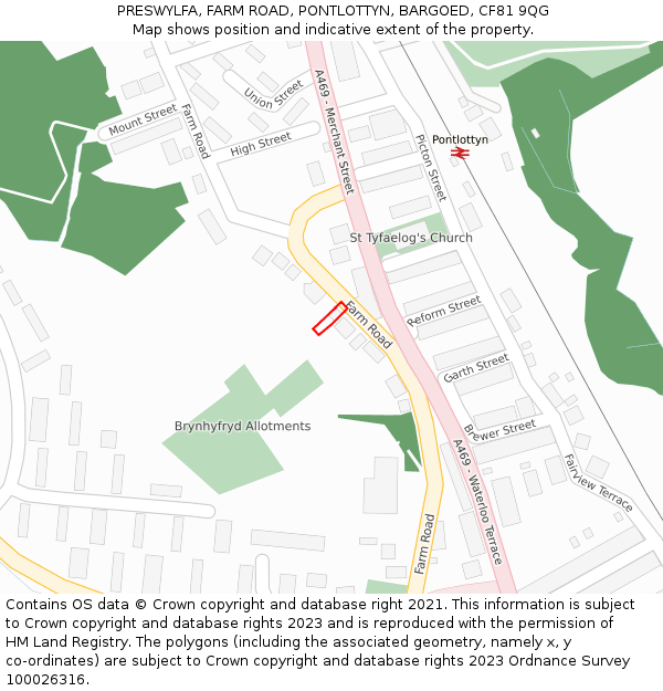 PRESWYLFA, FARM ROAD, PONTLOTTYN, BARGOED, CF81 9QG: Location map and indicative extent of plot