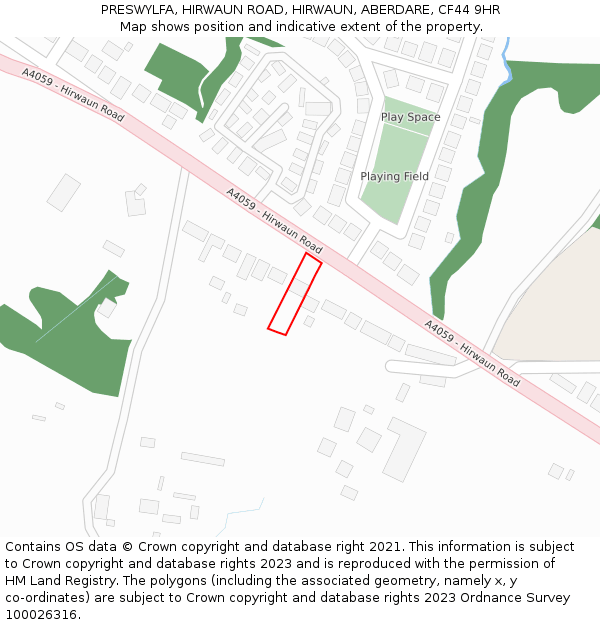 PRESWYLFA, HIRWAUN ROAD, HIRWAUN, ABERDARE, CF44 9HR: Location map and indicative extent of plot