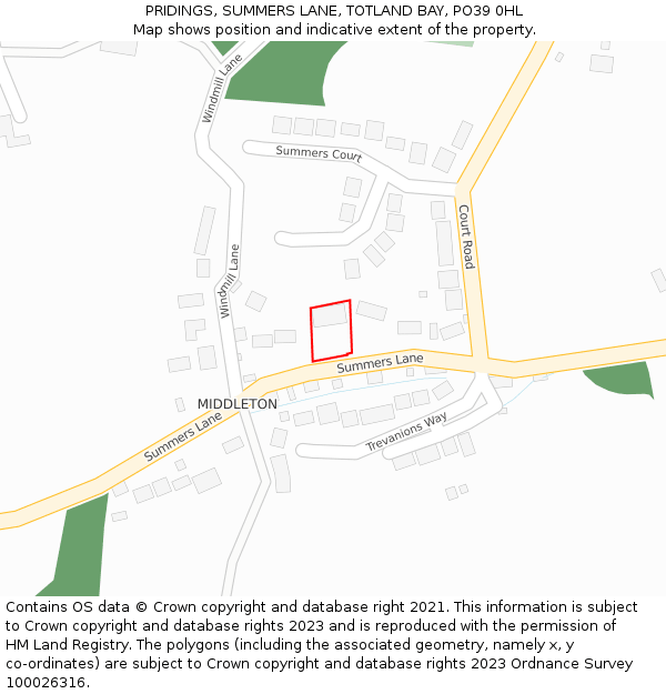 PRIDINGS, SUMMERS LANE, TOTLAND BAY, PO39 0HL: Location map and indicative extent of plot