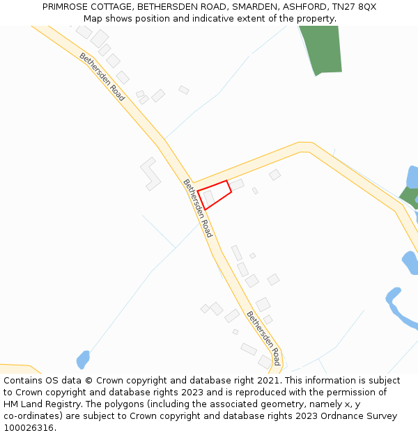 PRIMROSE COTTAGE, BETHERSDEN ROAD, SMARDEN, ASHFORD, TN27 8QX: Location map and indicative extent of plot