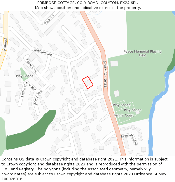 PRIMROSE COTTAGE, COLY ROAD, COLYTON, EX24 6PU: Location map and indicative extent of plot