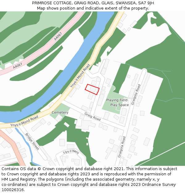 PRIMROSE COTTAGE, GRAIG ROAD, GLAIS, SWANSEA, SA7 9JH: Location map and indicative extent of plot