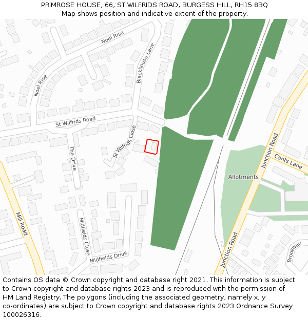 PRIMROSE HOUSE, 66, ST WILFRIDS ROAD, BURGESS HILL, RH15 8BQ: Location map and indicative extent of plot