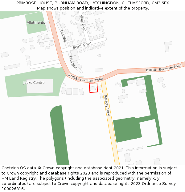 PRIMROSE HOUSE, BURNHAM ROAD, LATCHINGDON, CHELMSFORD, CM3 6EX: Location map and indicative extent of plot