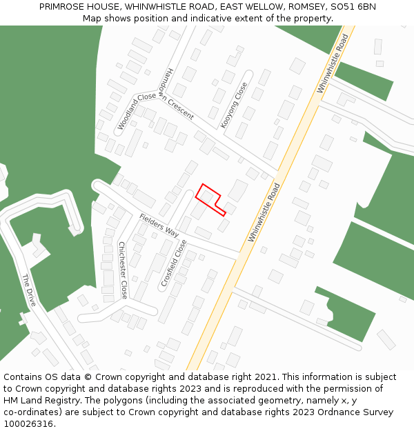 PRIMROSE HOUSE, WHINWHISTLE ROAD, EAST WELLOW, ROMSEY, SO51 6BN: Location map and indicative extent of plot