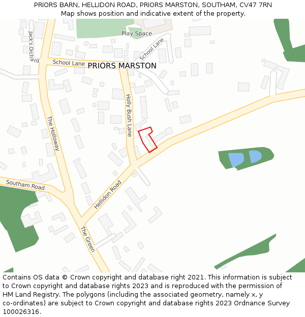 PRIORS BARN, HELLIDON ROAD, PRIORS MARSTON, SOUTHAM, CV47 7RN: Location map and indicative extent of plot