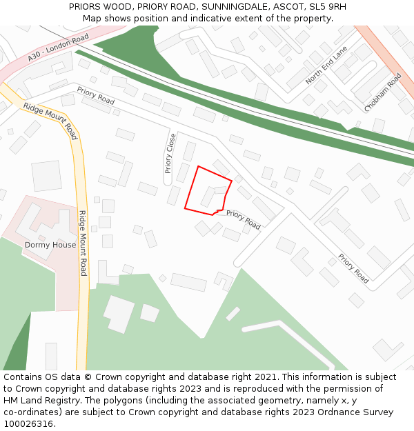 PRIORS WOOD, PRIORY ROAD, SUNNINGDALE, ASCOT, SL5 9RH: Location map and indicative extent of plot