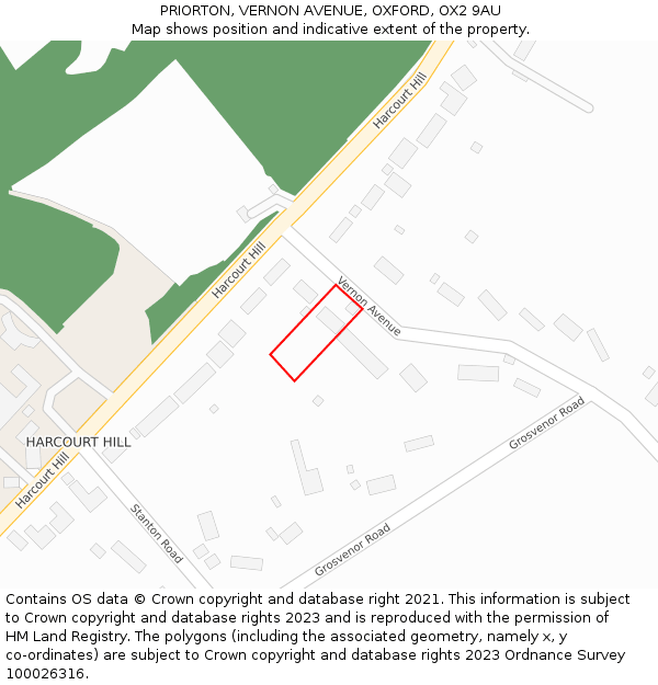 PRIORTON, VERNON AVENUE, OXFORD, OX2 9AU: Location map and indicative extent of plot