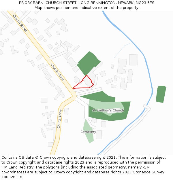 PRIORY BARN, CHURCH STREET, LONG BENNINGTON, NEWARK, NG23 5ES: Location map and indicative extent of plot