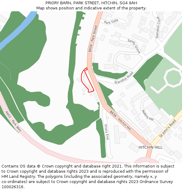 PRIORY BARN, PARK STREET, HITCHIN, SG4 9AH: Location map and indicative extent of plot