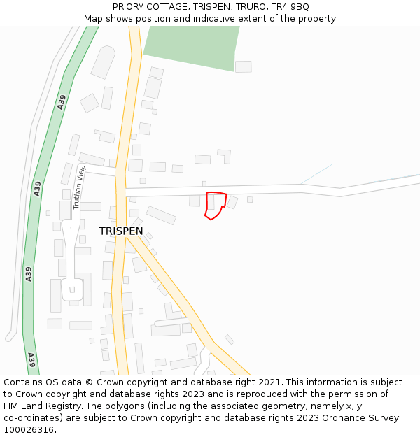 PRIORY COTTAGE, TRISPEN, TRURO, TR4 9BQ: Location map and indicative extent of plot