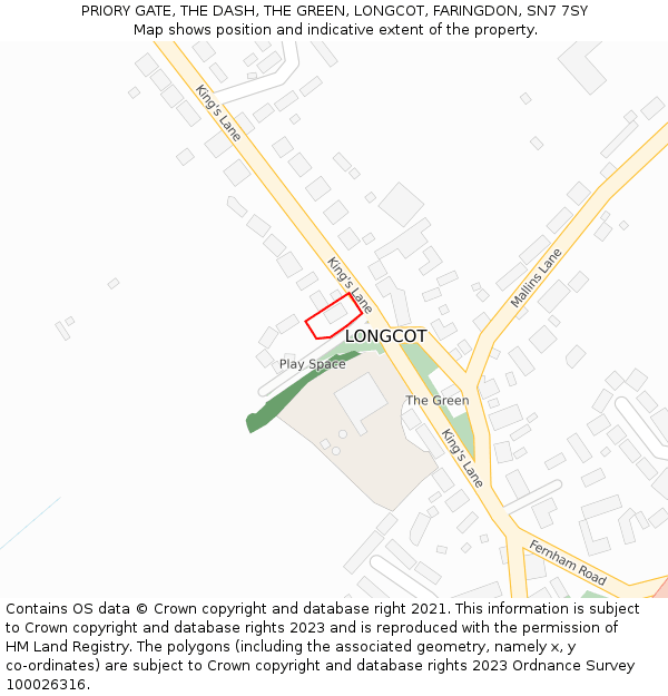 PRIORY GATE, THE DASH, THE GREEN, LONGCOT, FARINGDON, SN7 7SY: Location map and indicative extent of plot