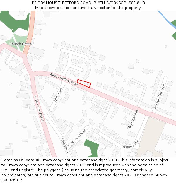 PRIORY HOUSE, RETFORD ROAD, BLYTH, WORKSOP, S81 8HB: Location map and indicative extent of plot