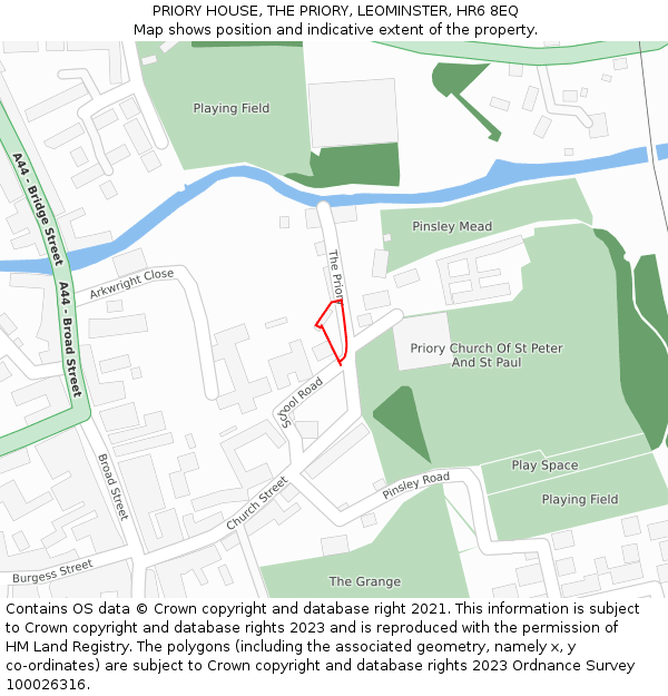 PRIORY HOUSE, THE PRIORY, LEOMINSTER, HR6 8EQ: Location map and indicative extent of plot