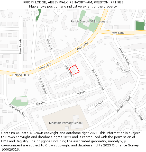 PRIORY LODGE, ABBEY WALK, PENWORTHAM, PRESTON, PR1 9BE: Location map and indicative extent of plot