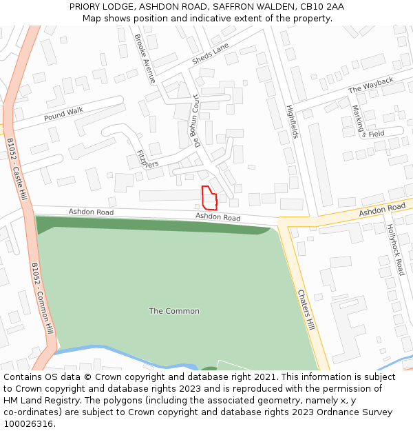 PRIORY LODGE, ASHDON ROAD, SAFFRON WALDEN, CB10 2AA: Location map and indicative extent of plot