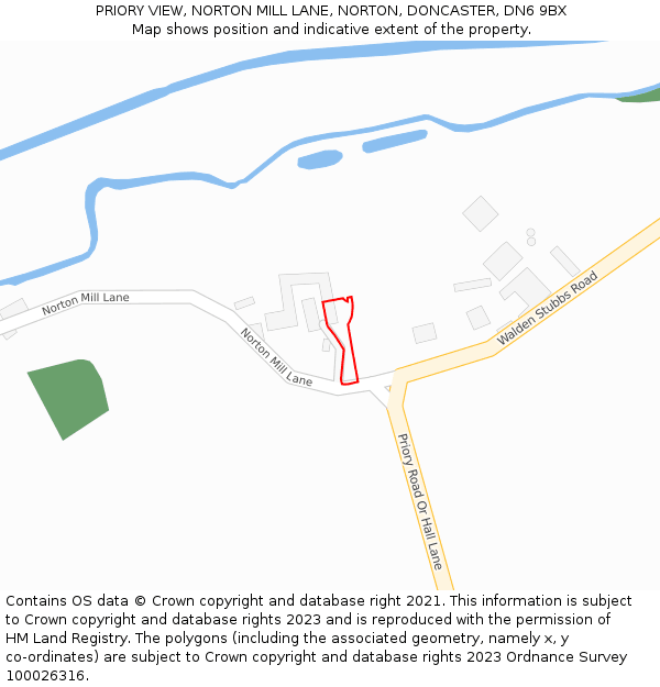 PRIORY VIEW, NORTON MILL LANE, NORTON, DONCASTER, DN6 9BX: Location map and indicative extent of plot