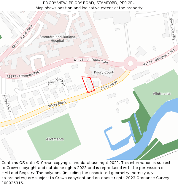 PRIORY VIEW, PRIORY ROAD, STAMFORD, PE9 2EU: Location map and indicative extent of plot