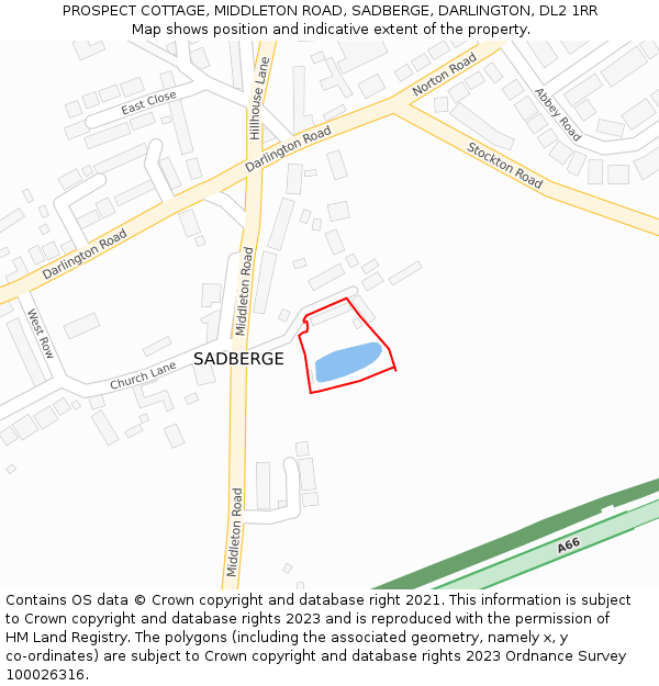 PROSPECT COTTAGE, MIDDLETON ROAD, SADBERGE, DARLINGTON, DL2 1RR: Location map and indicative extent of plot