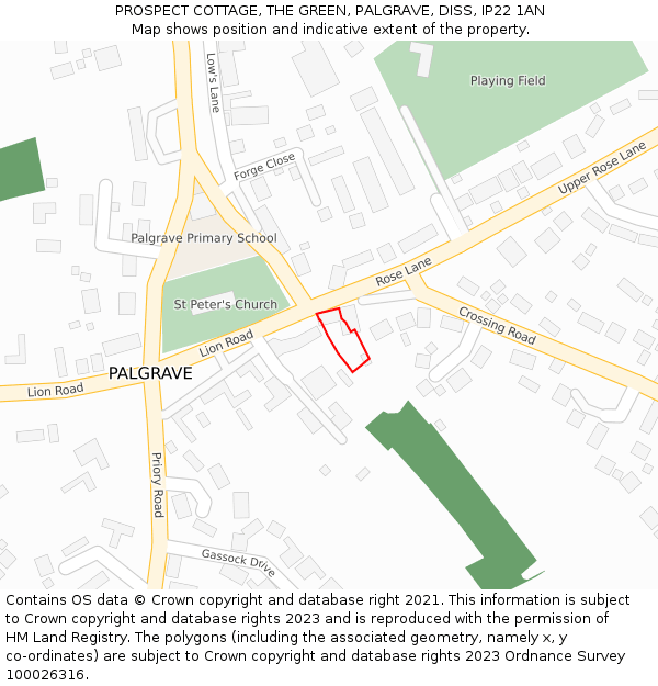 PROSPECT COTTAGE, THE GREEN, PALGRAVE, DISS, IP22 1AN: Location map and indicative extent of plot