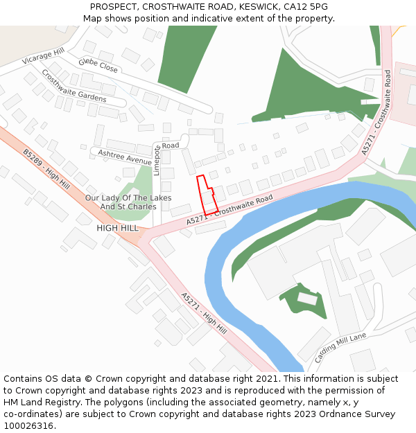 PROSPECT, CROSTHWAITE ROAD, KESWICK, CA12 5PG: Location map and indicative extent of plot