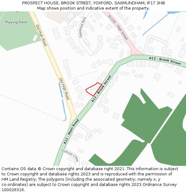 PROSPECT HOUSE, BROOK STREET, YOXFORD, SAXMUNDHAM, IP17 3HB: Location map and indicative extent of plot