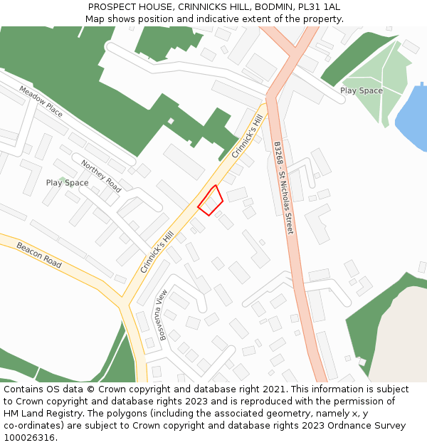 PROSPECT HOUSE, CRINNICKS HILL, BODMIN, PL31 1AL: Location map and indicative extent of plot