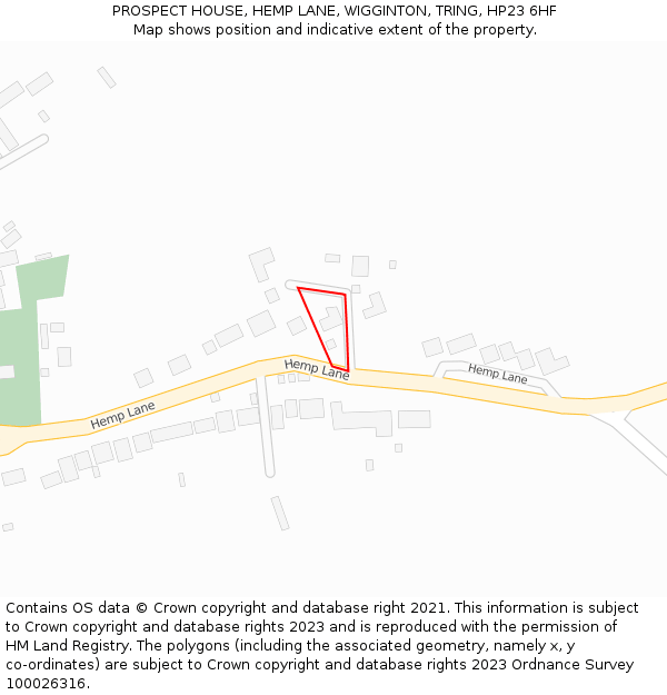 PROSPECT HOUSE, HEMP LANE, WIGGINTON, TRING, HP23 6HF: Location map and indicative extent of plot