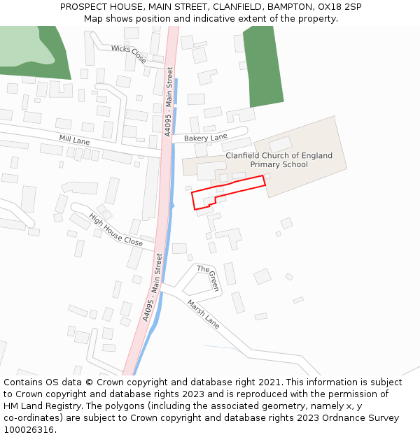 PROSPECT HOUSE, MAIN STREET, CLANFIELD, BAMPTON, OX18 2SP: Location map and indicative extent of plot