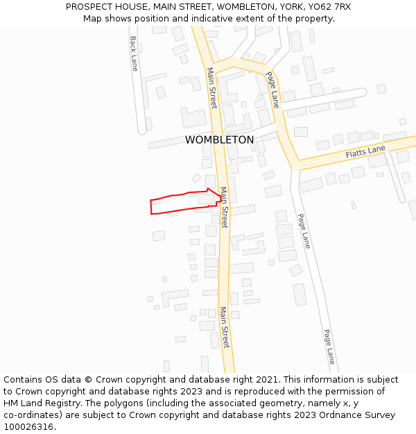 PROSPECT HOUSE, MAIN STREET, WOMBLETON, YORK, YO62 7RX: Location map and indicative extent of plot