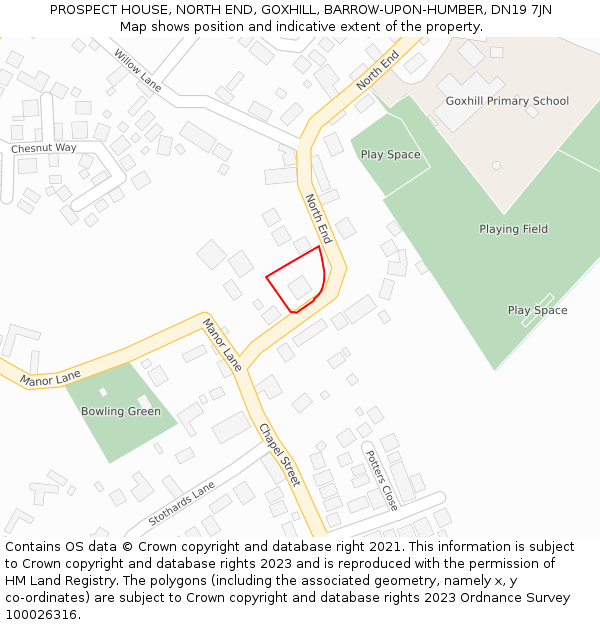 PROSPECT HOUSE, NORTH END, GOXHILL, BARROW-UPON-HUMBER, DN19 7JN: Location map and indicative extent of plot