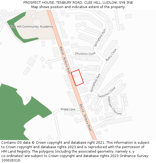 PROSPECT HOUSE, TENBURY ROAD, CLEE HILL, LUDLOW, SY8 3NE: Location map and indicative extent of plot