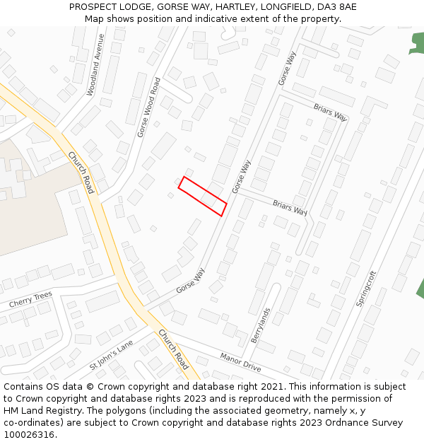 PROSPECT LODGE, GORSE WAY, HARTLEY, LONGFIELD, DA3 8AE: Location map and indicative extent of plot