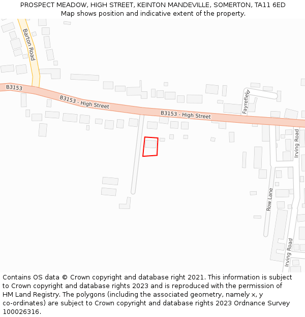 PROSPECT MEADOW, HIGH STREET, KEINTON MANDEVILLE, SOMERTON, TA11 6ED: Location map and indicative extent of plot