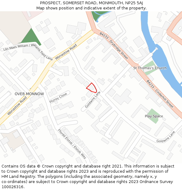 PROSPECT, SOMERSET ROAD, MONMOUTH, NP25 5AJ: Location map and indicative extent of plot