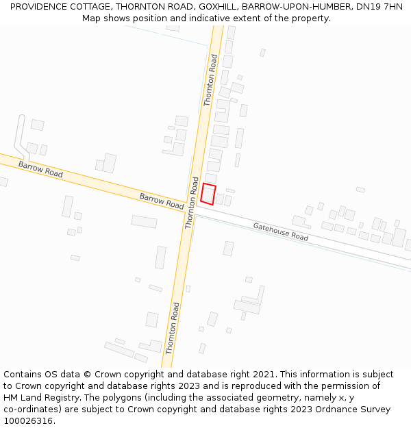 PROVIDENCE COTTAGE, THORNTON ROAD, GOXHILL, BARROW-UPON-HUMBER, DN19 7HN: Location map and indicative extent of plot