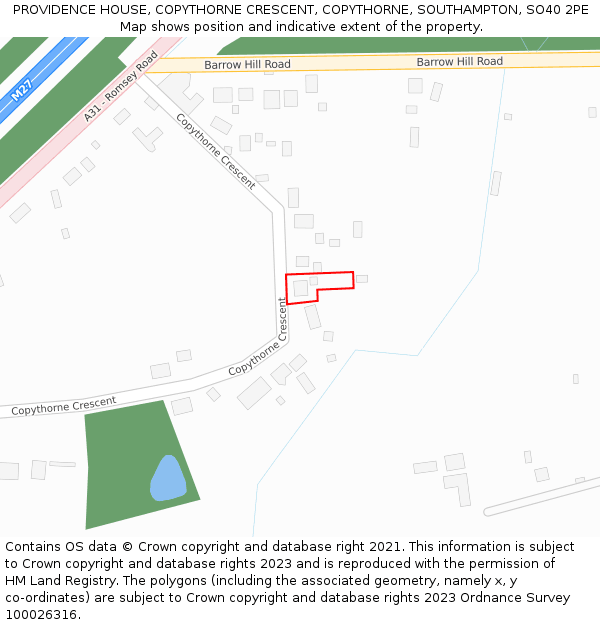 PROVIDENCE HOUSE, COPYTHORNE CRESCENT, COPYTHORNE, SOUTHAMPTON, SO40 2PE: Location map and indicative extent of plot